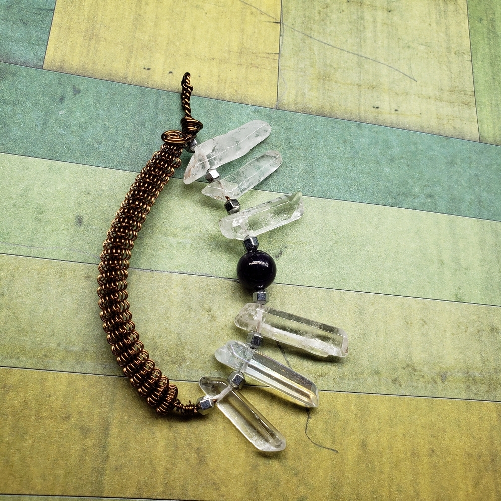 Wire wrapped pendant Quartzite, Amethyst